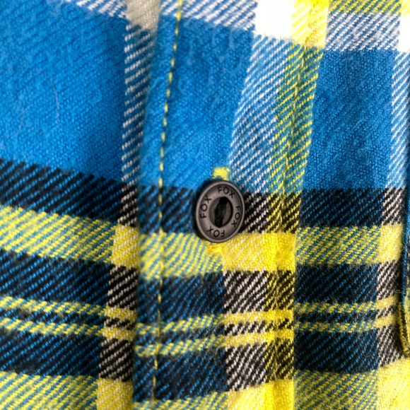 Fox Shirt Mens M Yellow Blue Plaid Western Long Sleeve Button Down Flannel EUC - Picture 10 of 15